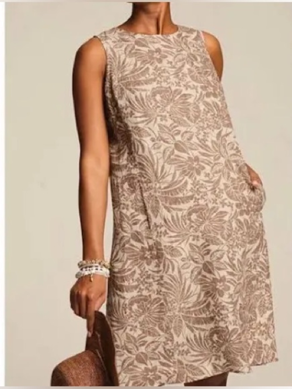 J.Jill Love Linen Shift Dress Womens Medium Brown Cream NWT Floral Tropical